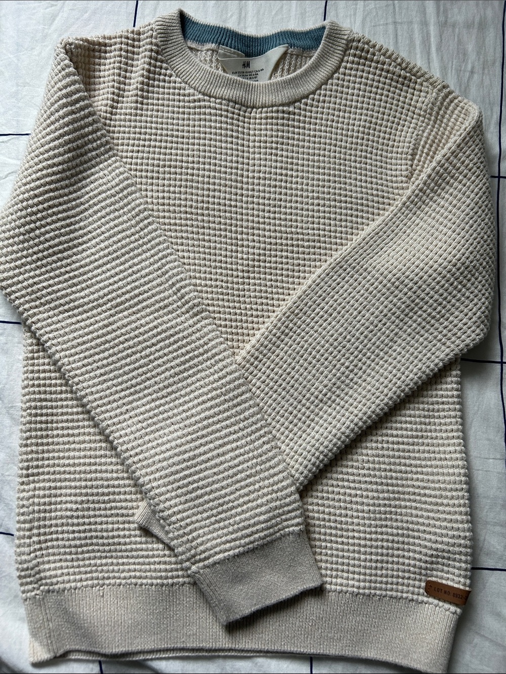 6-7 year old Kids H&M Textured Waffle-Knit Crewneck Sweater - Beige